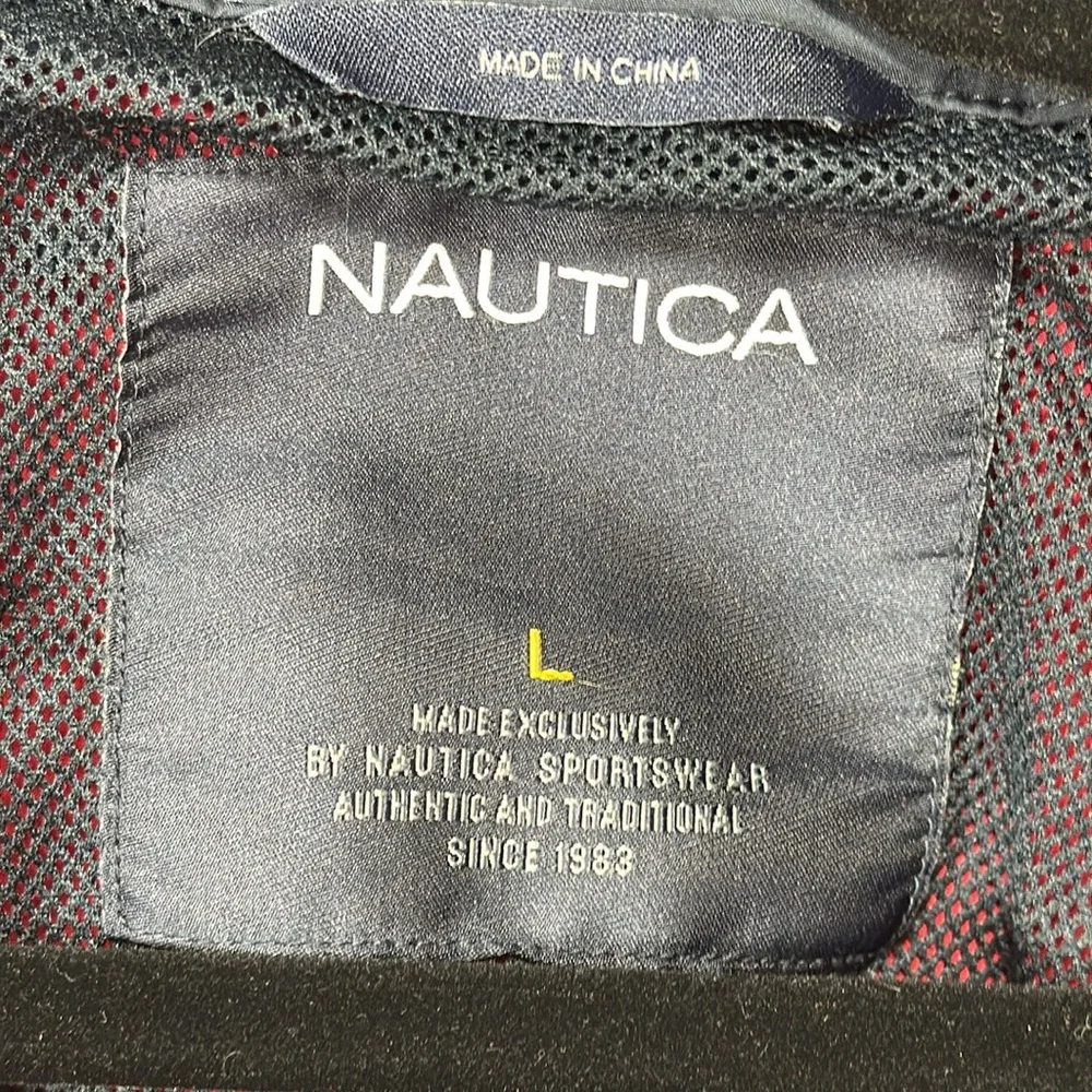 Nautica Men's Red Windbreaker Hood Attached Jacket Size L